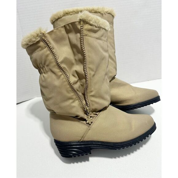 AJ Valenci Icicle Round Toe Mid Calf High Faux Fur Collar Zip Winter Boots Tan 7 - Picture 4 of 16